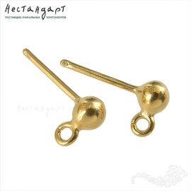 Основы для пусет с шариком Romantic Vermeil Sterling Silver 16х5 мм (пара)