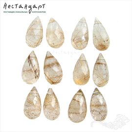 Кварц натуральный с золотым рутилом Tear Briolette 13-15 мм (пара)