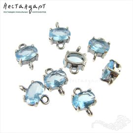 Коннектор со вставкой Mini Blue Spinel Crystal Silver Plated 9x6 мм