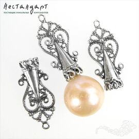 Концевик со штифтом Byzantine Filigree Silver Plated 27х12 мм