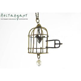 Подвеска Птичка в клетке Antique Bronze 45х30 мм