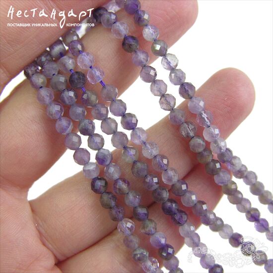 Аметист натуральный ювелирная огранка 4 мм (нить 10 см), изображение 2