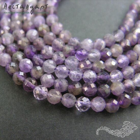 Аметист натуральный ювелирная огранка 4 мм (нить 10 см), изображение 3