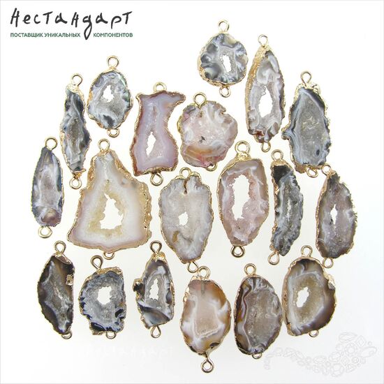 Агат натуральный спил жеоды Druzy Gold 28-48 мм, изображение 3