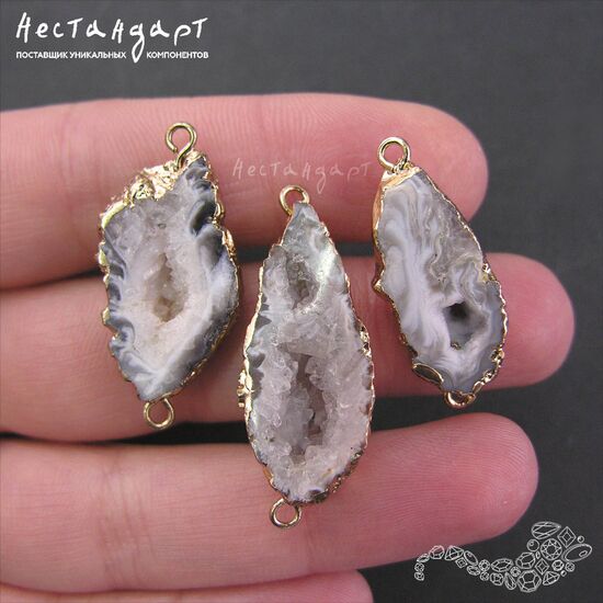 Агат натуральный спил жеоды Druzy Gold 28-48 мм, изображение 6