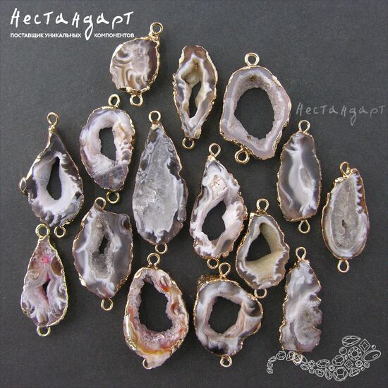 Агат натуральный спил жеоды Druzy Gold 28-48 мм, изображение 8