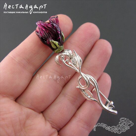 Основа-булавка для броши Эустома 55х15 мм, изображение 3