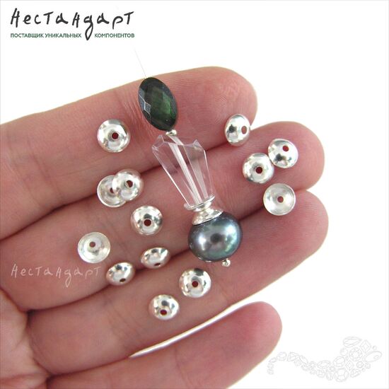 Чашечки для бусин Simple Bright Silver Plated 6х2 мм, изображение 2