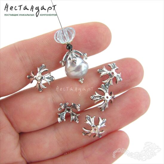 Чашечки для бусин Knightly Lily Silver Plated 12х12 мм, изображение 2