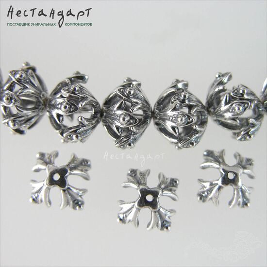 Чашечки для бусин Knightly Lily Silver Plated 12х12 мм, изображение 3