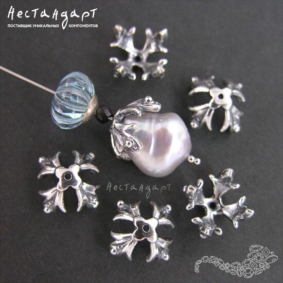 Чашечки для бусин Knightly Lily Silver Plated 12х12 мм, изображение 4