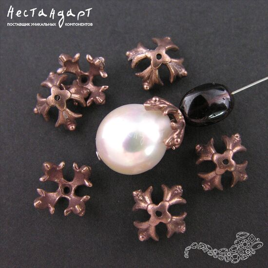 Чашечки для бусин Knightly Lily Patina Copper 12х12 мм, изображение 3