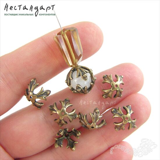 Чашечки для бусин Knightly Lily Patina Bronze 12х12 мм, изображение 3