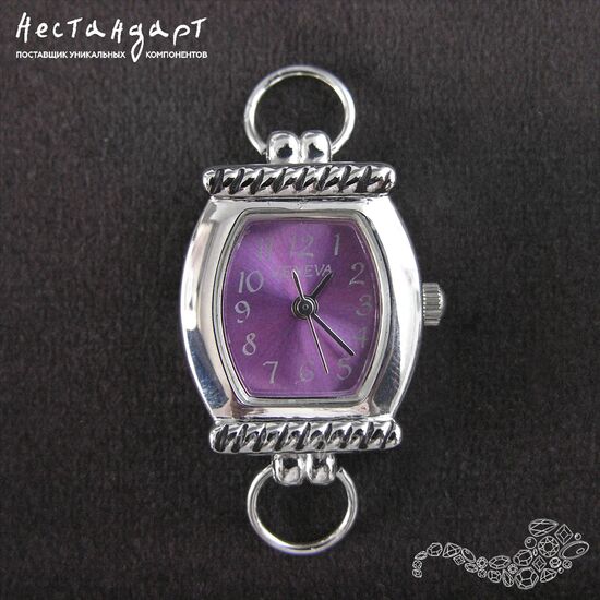 Основа для изготовления часов Geneva CL-14 Purple Satin Silver 28x19 мм