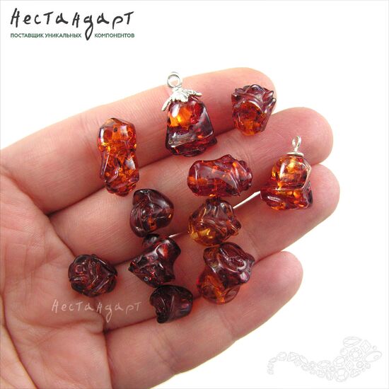 Янтарь плавленный Резной Цветок 9-14 мм (уп.6 шт.), изображение 2