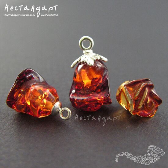 Янтарь плавленный Резной Цветок 9-14 мм (уп.6 шт.), изображение 3