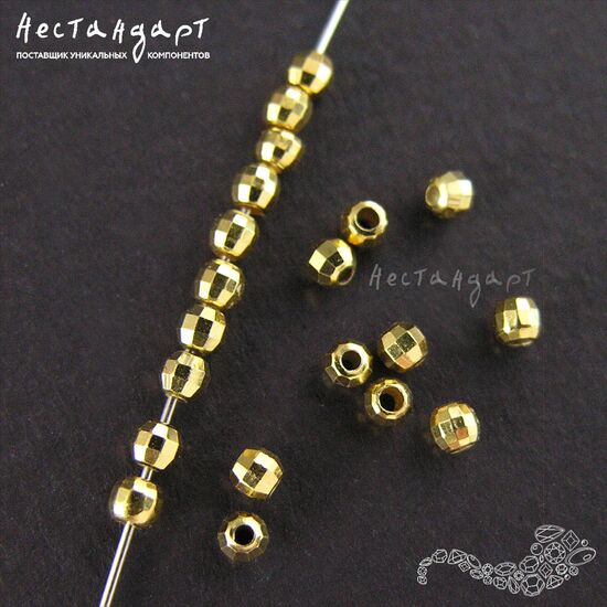 Бусина гранёная Faceted Vermeil Sterling Silver 2 мм (уп.10 шт.), изображение 2