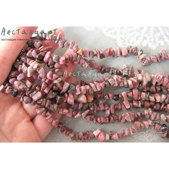Родонит натуральный Галтовка 7х5 мм (нить 20 см), изображение 3