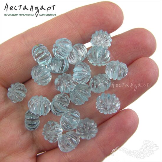 Топаз натуральный резной голубой Pumpkin 9-10 мм, изображение 3