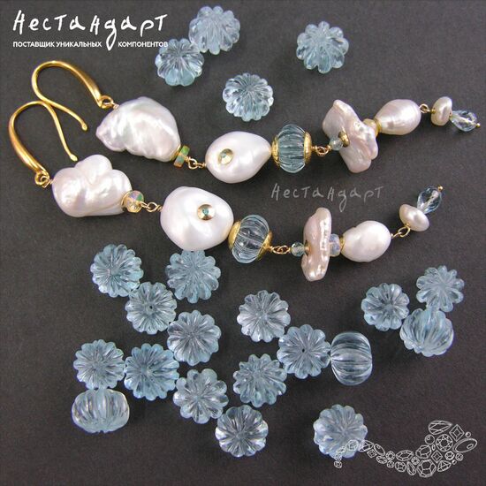 Топаз натуральный резной голубой Pumpkin 9-10 мм, изображение 4