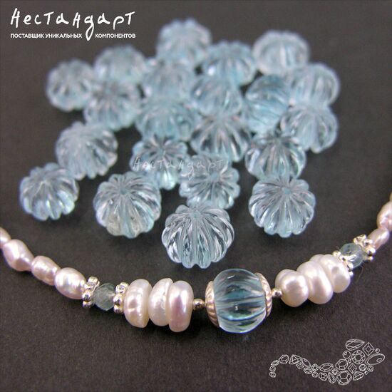 Топаз натуральный резной голубой Pumpkin 9-10 мм, изображение 5