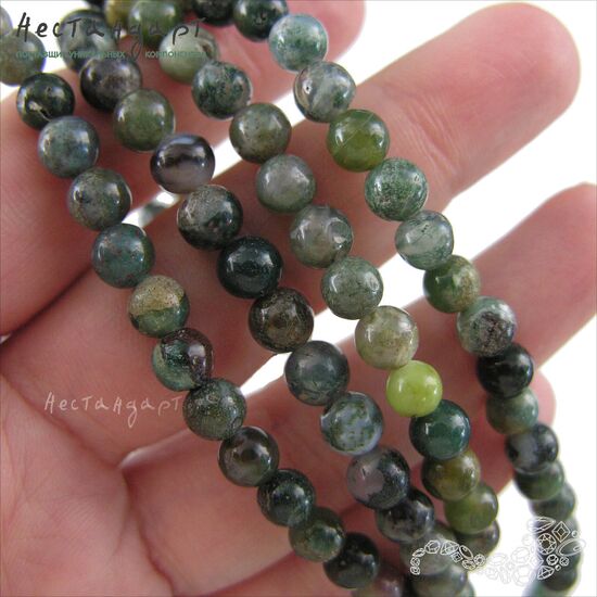 Халцедон моховой натуральный 6,5 мм (уп.10 шт.), изображение 2