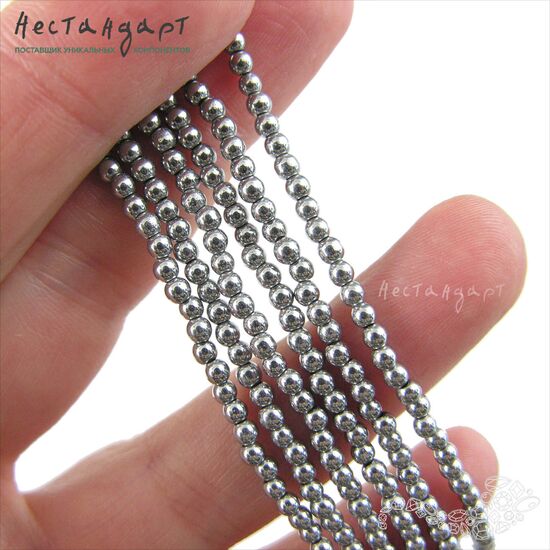 Гематит гальванизированный гладкий Silver 2,5 мм (нить 10 см), изображение 2