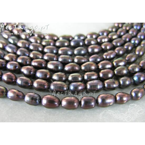 Жемчуг натуральный Dark Night Rice 8х5 мм (нить 11см)