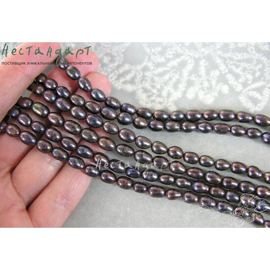 Жемчуг натуральный Dark Night Rice 8х5 мм (нить 11см), изображение 2