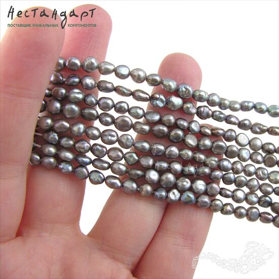 Жемчуг натуральный Baroque Peacock 5х4 мм (нить 10 см), изображение 2