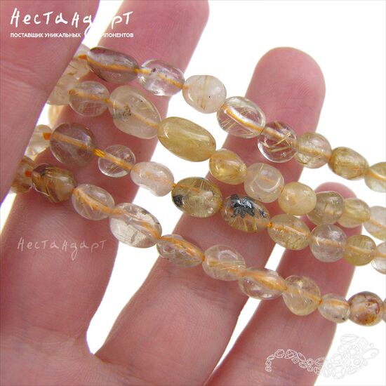 Кварц натуральный с золотым рутилом 6-9х6-7 мм (уп. 10 шт.), изображение 3