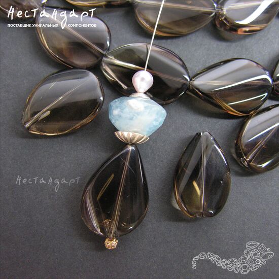 Кварц натуральный дымчатый Flat Drop 21х14 мм, изображение 2