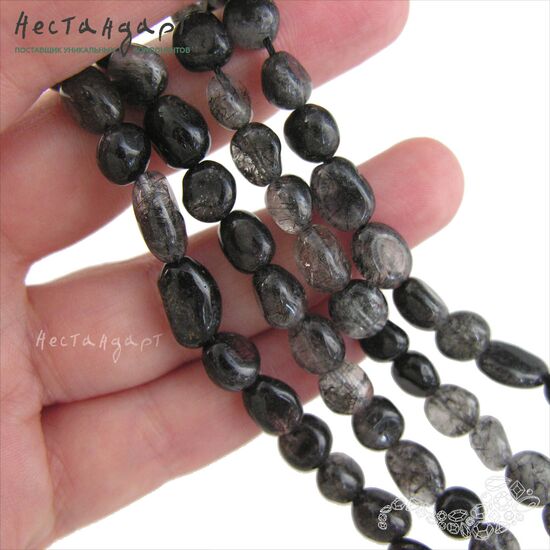 Кварц натуральный с шерлом 8-9х7-8 мм (уп. 10 шт.), изображение 3