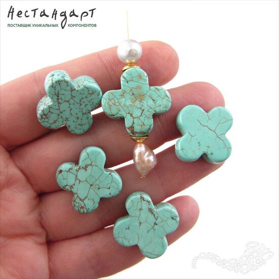 Имитация бирюзы Клевер четырехлистный 20х20х7 мм, изображение 2