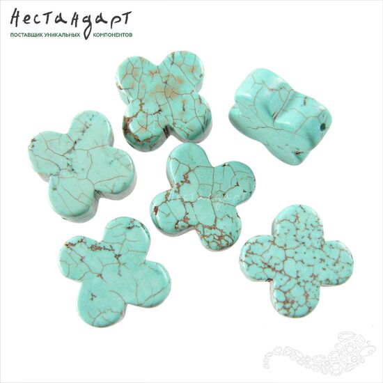 Имитация бирюзы Клевер четырехлистный 20х20х7 мм, изображение 4