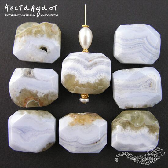 Агат натуральный голубой Octagon 24х20 мм