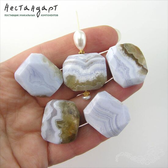 Агат натуральный голубой Octagon 24х20 мм, изображение 2