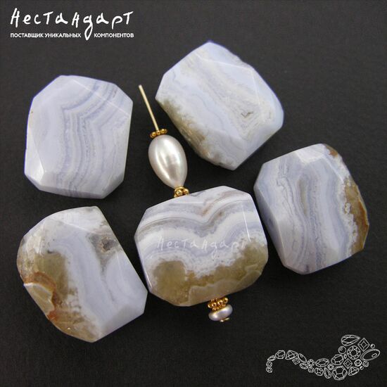 Агат натуральный голубой Octagon 24х20 мм, изображение 3