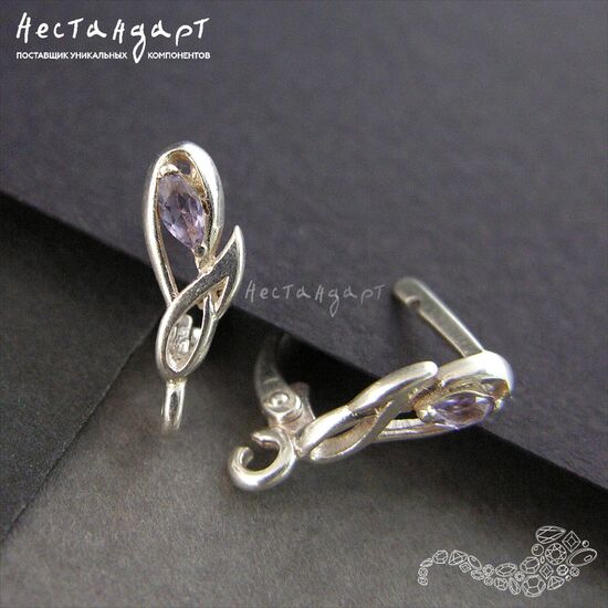Швензы Fiore Amethyst Sterling Silver 15х5 мм (пара), изображение 2