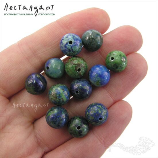 Азурит (азуро-малахит) натуральный гладкий 10 мм (уп. 6 шт.), изображение 2