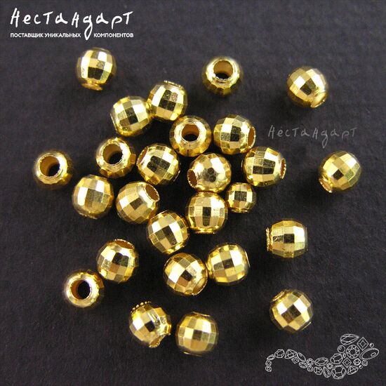 Бусина граненая Faceted Vermeil Sterling Silver 4 мм, изображение 2