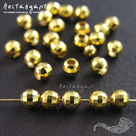 Бусина граненая Faceted Vermeil Sterling Silver 4 мм, изображение 3