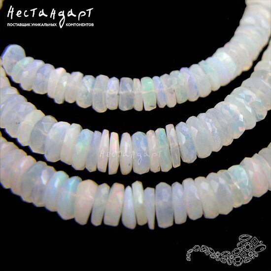 Опал натуральный австралийский кристальный рондели 4-7 мм (уп.10 шт), изображение 3