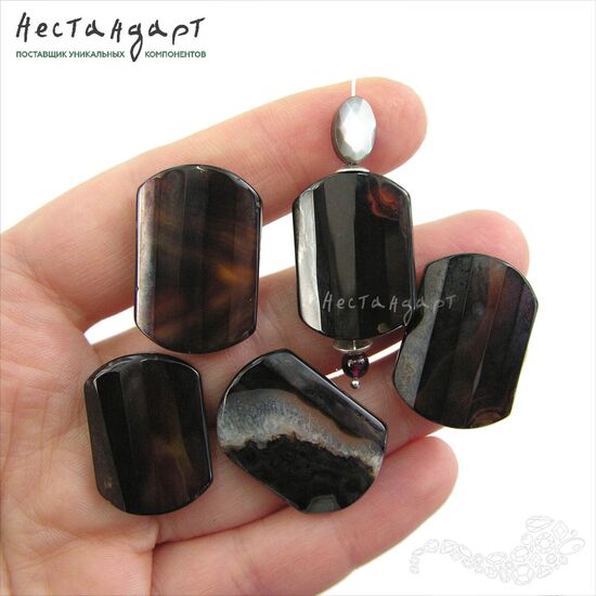 Халцедон натуральный Black Geometric 26х18 мм, изображение 2