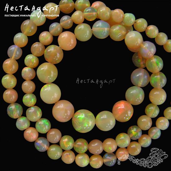 Опал натуральный эфиопский Желтый гладкий шар 4-8 мм (уп. 5 шт.), изображение 2