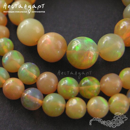 Опал натуральный эфиопский Желтый гладкий шар 4-8 мм (уп. 5 шт.), изображение 4