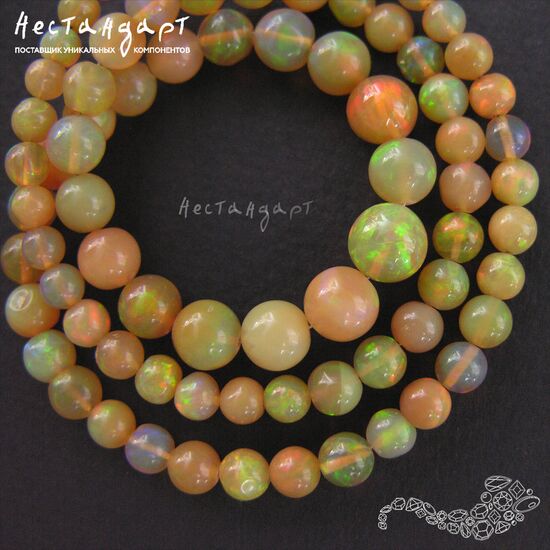 Опал натуральный эфиопский Желтый гладкий шар 4-8 мм (уп. 5 шт.), изображение 6