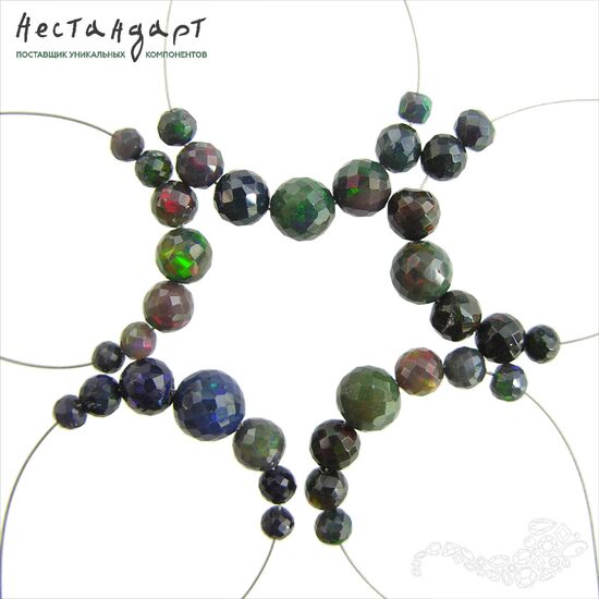 Опал натуральный эфиопский черный ограненный шар 3-7 (уп. 7 шт)