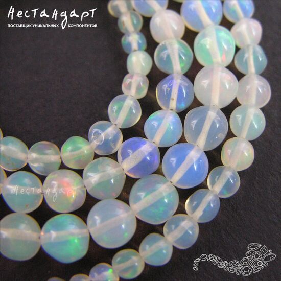 Опал натуральный эфиопский кристальный гладкий шар 2,5-6 мм (уп.5 шт), изображение 4