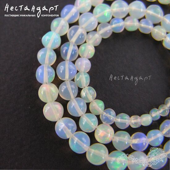 Опал натуральный эфиопский кристальный гладкий шар 2,5-6 мм (уп.5 шт), изображение 6